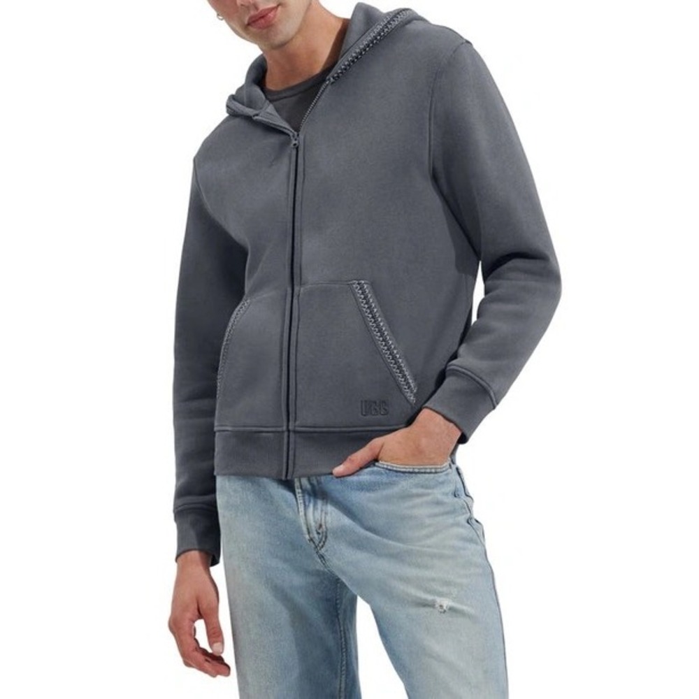 UGG‎ Men's Tazman Full-Zip Hoodie Stormy Seas Gray Size Large Utility Braided